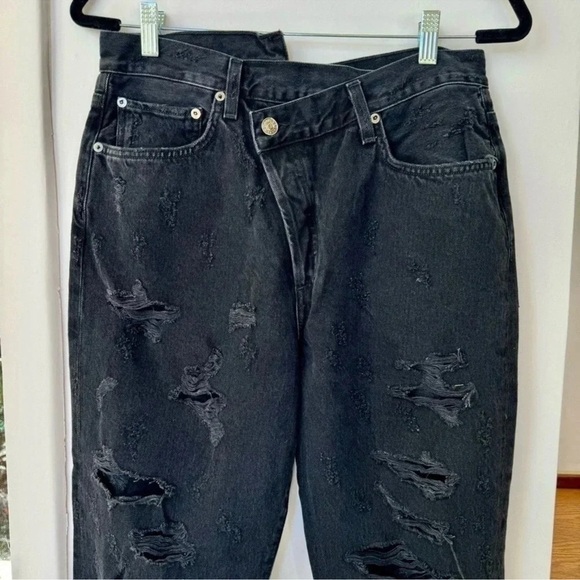 NWT AGOLDE Criss Cross Straight Jeans High Rise Denim Black Feverish 32 - Picture 7 of 15